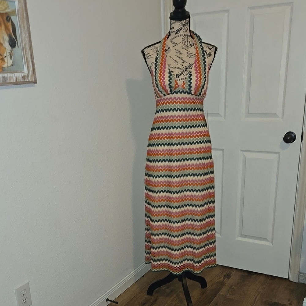 Multi Color Crochet Halter Midi Sundress - Picture 2 of 6